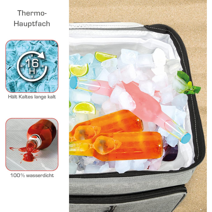 Складна термосумка IceBreezer 25/45/52 л для пікніка, водонепроникна, з ременем, антрацит/сірий, зберігає холод до 16 годин