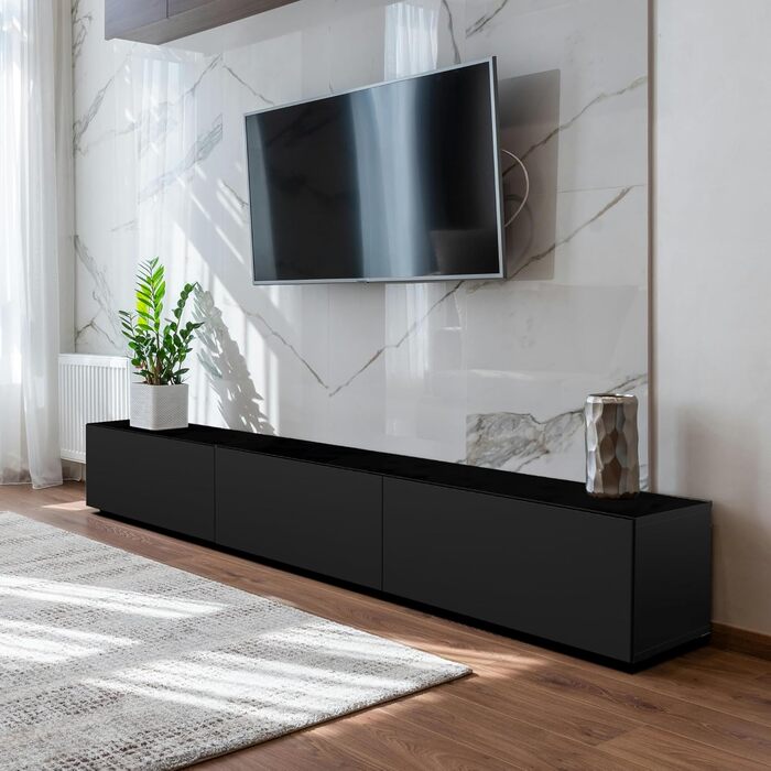 Підвісна TV тумба 4housedesign чорна матова, 300 см, для телевізорів до 55 дюймів, меблі для вітальні