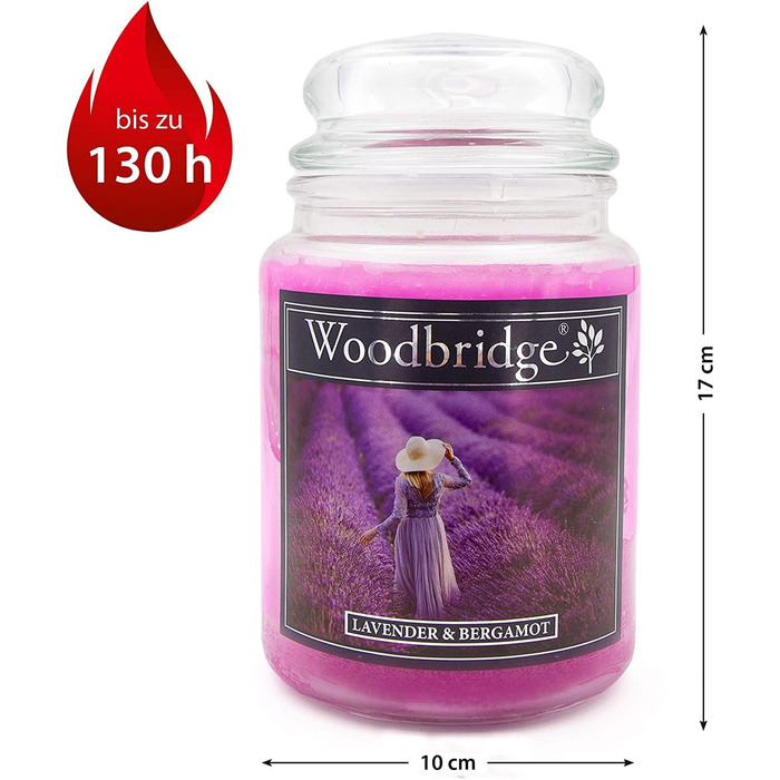 Ароматичні свічки Woodbridge у склі з кришкою, набір 2 шт. Лаванда та бергамот, дві гноти, тривалий час горіння, для дому