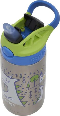 Дитяча пляшка для води Contigo Easy Clean Autospout з трубочкою, нержавіюча сталь, без BPA, 100% герметична, легке очищення, 420 мл, для школи, садка, спорту (Matcha Dragon)