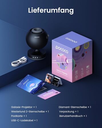 Проектор зоряного неба POCOCO, домашній планетарій для дітей і дорослих, нічник для спальні та інтер'єру, декор, допомога при засинанні, 2 диски, чорний