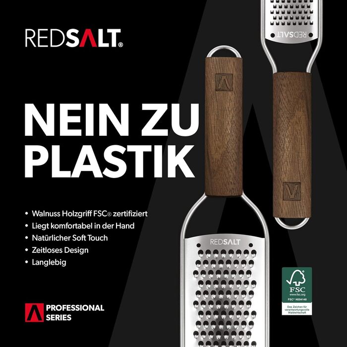 Преміум набір терок REDSALT з нержавіючої сталі з ручкою з волоського горіха — універсальна кухонна терка для лимона, імбиру, моркви, сиру, пармезану, професійний кухонний зестер та джулієн