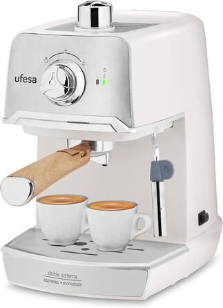 Кавоварка Ufesa C7238 Cream з мілкфротером, 20 Бар, компактна, класичний дизайн, біла, для еспресо та капучино