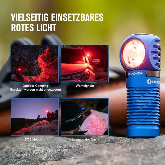 Ліхтар налобний OLIGHT Perun 2 Mini, 1100 люмен, 150 м, USB-зарядка, червоне світло, 5 режимів, водонепроникний, для кемпінгу, екстрених ситуацій, синій, холодне біле світло