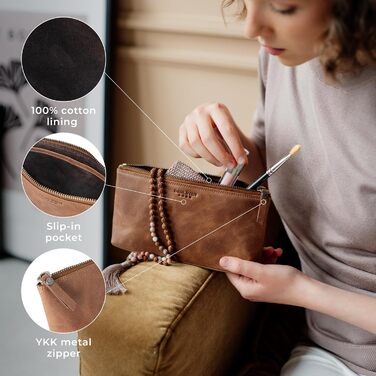 Преміальна косметичка Berliner Bags Anna зі шкіри, маленька жіноча та дівоча косметичка, розмір S, колір кемел
