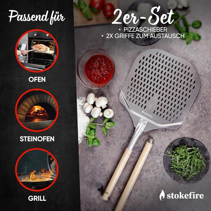 Велика лопата для піци STOKEFIRE, змінна довжина, преміум аксесуар для піцерії, для печі та гриля, підходить для XXL піц, алюмінієва піцешауфел для каменю