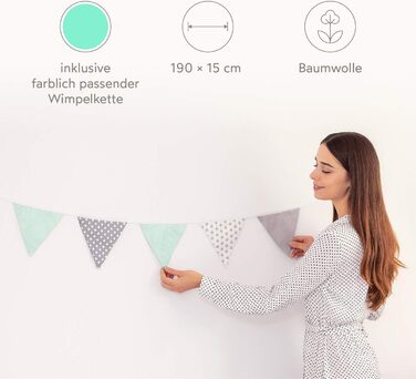 Бічна подушка для сну 2 м, плетена, м'ята/білий/сірий, сертифікована якість, з безкоштовною гірляндою – ідеальна для подарунка та декору