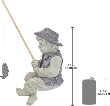 Декоративна фігура хлопчика з вудкою Design Toscano, 38x24x17 см, коричнева