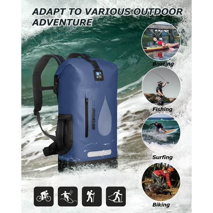 IDRYBAG Водонепроникний рюкзак 30 л з ПВХ для чоловіків, плаваюча сумка для каякінгу, каное, човна, кемпінгу, туризму