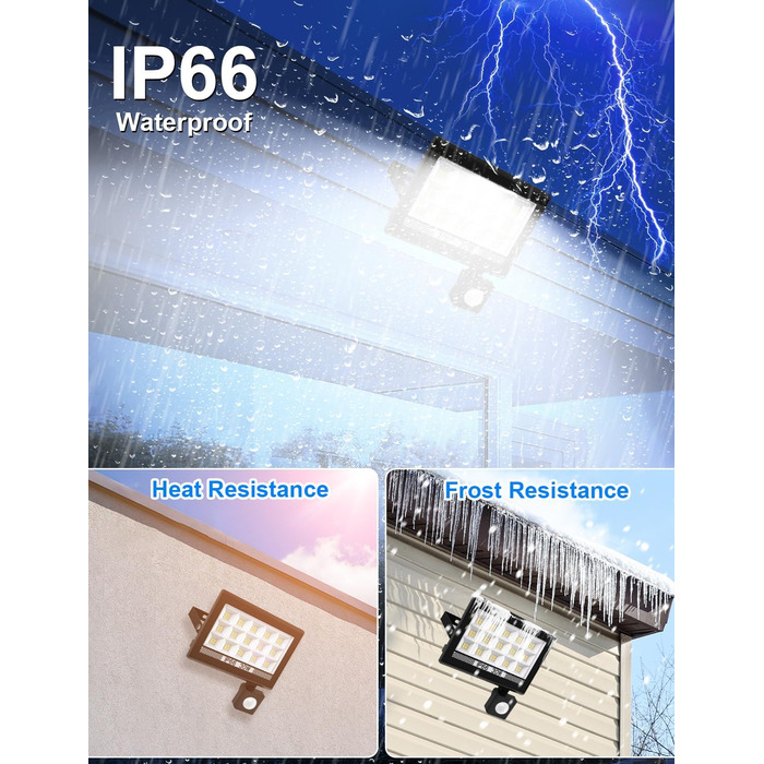 Світлодіодний прожектор NATPOW з датчиком руху, 100W, IP66, 6000K, водонепроникний, суперяскравий, для вулиці, саду, гаража, спортмайданчика, двору (2 шт)