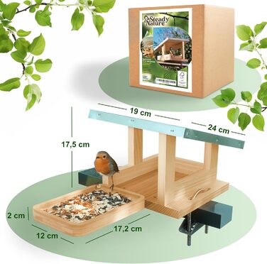 Годівниця для птахів на балкон Steady Nature, дерев'яна годівниця для птахів на балкон, кріплення на балконні перила
