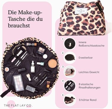 Косметичка-органайзер з шнурком The Flat Lay Co для подорожей, з тримачем для пензлів і кишенею на блискавці, класичний чорний колір