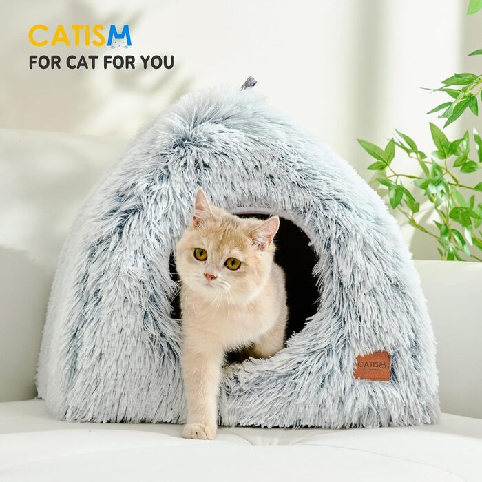 Котяча хатинка-будиночок 40x40 см, складаний, м'який лежак для котів і кошенят, знімна подушка, сірий, зручний, праний
