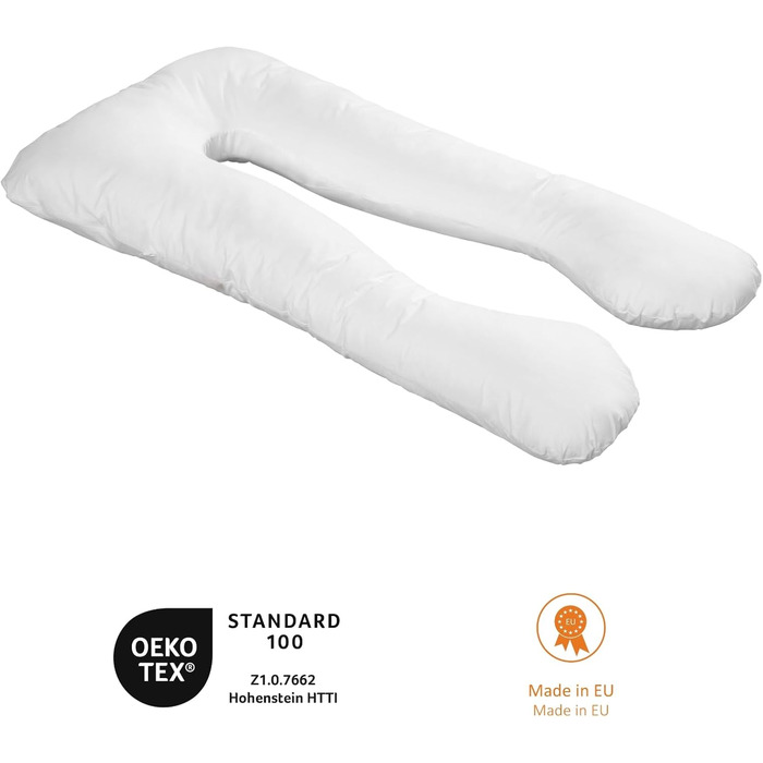 Подушка для вагітних та для сну на боці Sleepling U-подібна, 140x75x20 см, біла, знімний чохол 100% бавовна, прати при 60°C, сертифікат OEKO-TEX, вироблено в ЄС