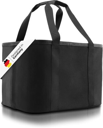 Selinchen® Преміум кошик для покупок 30 л, складна сумка з PU-шкіряною ручкою, чорний, стильна для пікніка та шопінгу