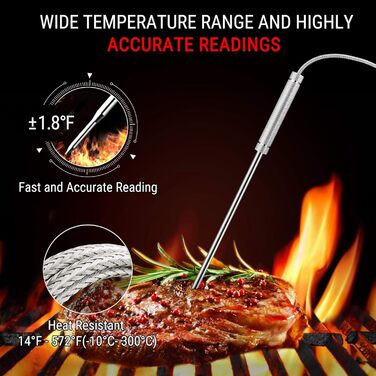 Термометр для гриля ThermoPro TP27C, 150 м, 4 зонда, водонепроникний, великий LCD, для барбекю, газового гриля, Dutch Oven