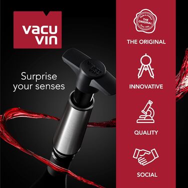 Вакуумна помпа для вина Vacu Vin з нержавіючої сталі в подарунковій коробці, з вакуумною пробкою для збереження якості відкритих пляшок