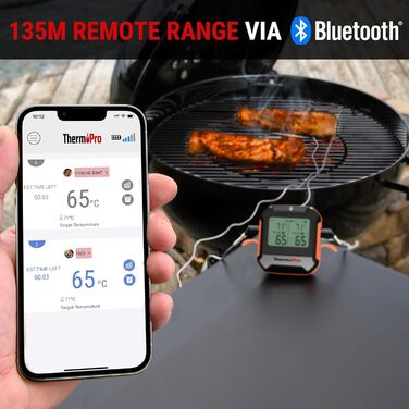 Цифровий м'ясний термометр ThermoPro з 2 зондами для гриля, барбекю, коптильні, з Bluetooth 5.0 до 135 м, перезаряджуваний, з сигналом тривоги, для кухні та смартфона