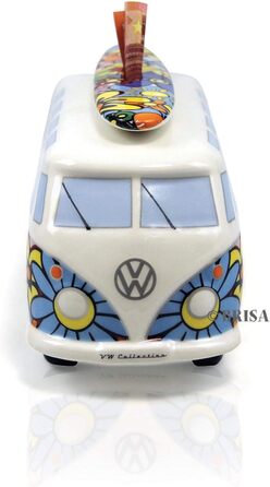 Скарбничка BRISA VW у формі свині з серфбордом, дизайн автобуса Volkswagen T1 Samba, Flower Power, кольорова