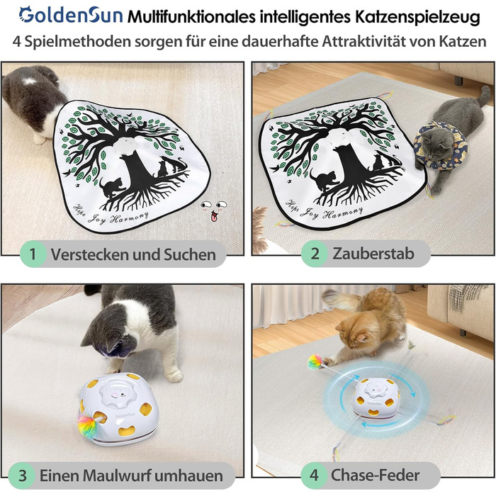 GoldenSun інтерактивна електронна іграшка для котів, 4-в-1, з функцією переховування, заряджається, «Дерево життя»