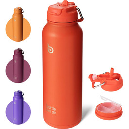 Термос-пляшка з трубочкою BOTTLE BOTTLE, спортивна нержавіюча пляшка 1 л з ручкою, для води, таблеток, біла/помаранчева