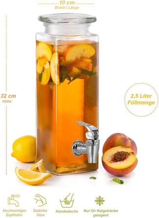 Скляний ретро-диспенсер для напоїв Mary’s Kitchen Tools 2,5 л з краном – лимонадник, соковий дозатор, боул