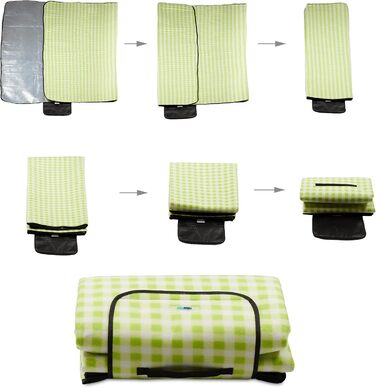 Пікнікова ковдра Relaxdays XXL 200x200 см, флісова, теплоізольована, водонепроникна, з ручкою, в клітинку, зелено-біла