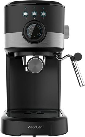 Кавоварка Cecotec Compacta Power Espresso 20 Pecan 1100 Вт, 20 бар, термоблок, парова насадка, подвійний фільтр, 1,25 л, чорна, з манометром