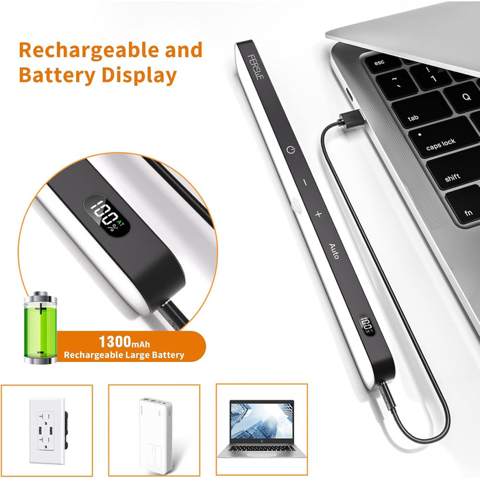 LED-підсвітка для шафи Ferswe з датчиком руху, індикатором заряду, USB-акумуляторна, тепле світло 3000K, 2 шт. Підсвітка для кухні, гардеробу, меблів