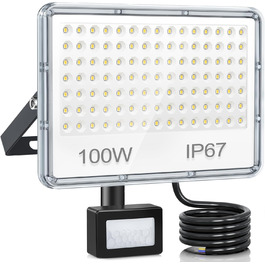 LED прожектор з датчиком руху для вулиці 50Вт, 2 шт., 5000Лм, 7000K, холодне світло, IP67, водонепроникний, для складу, саду, гаража