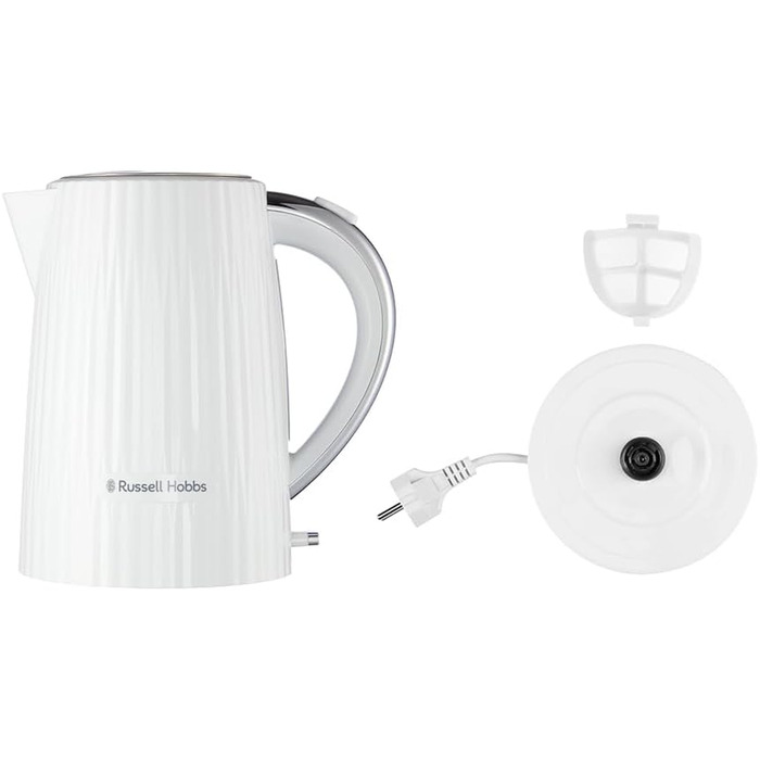 Електрочайник Russell Hobbs Eden 1,7 л 2400 Вт, білий, нержавіюча сталь, знімний фільтр, відкривання кришки кнопкою, індикатор рівня води, підсвітка, BPA free 27360-70