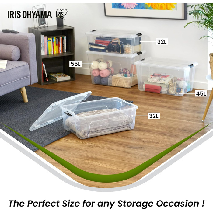 Пластикова коробка для зберігання Iris Ohyama TB-45 з кришкою, 45 л, прозора, набір 6 шт., із ручками та засувками, для одягу, дому, гаража, офісу, міцна, стійка до навантажень, штабельована