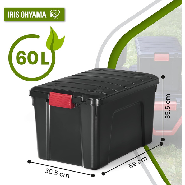 Велика пластикова коробка для зберігання Iris Ohyama SIA-60, 60 л, чорна, набір 3 шт., з кришкою та замками, штабельована, для гаража, 59x39,5x35,5 см