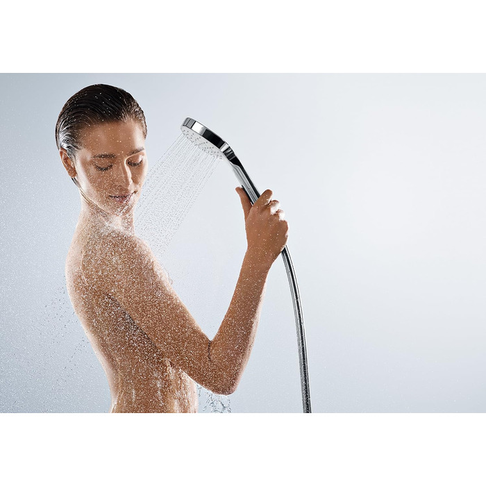 Душова лійка hansgrohe Croma Select E EcoSmart 9 л/хв, 3 режими, квадратна 110x110 мм, антикальк, біла/хром