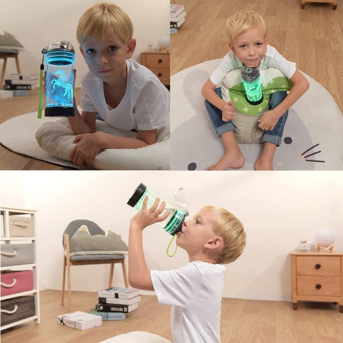 Дитяча пляшка для води з 3D LED черепахою, Tritan, 400 мл, BPA Free, оригінальна, для школи та подорожей, подарунок для дівчаток і хлопчиків