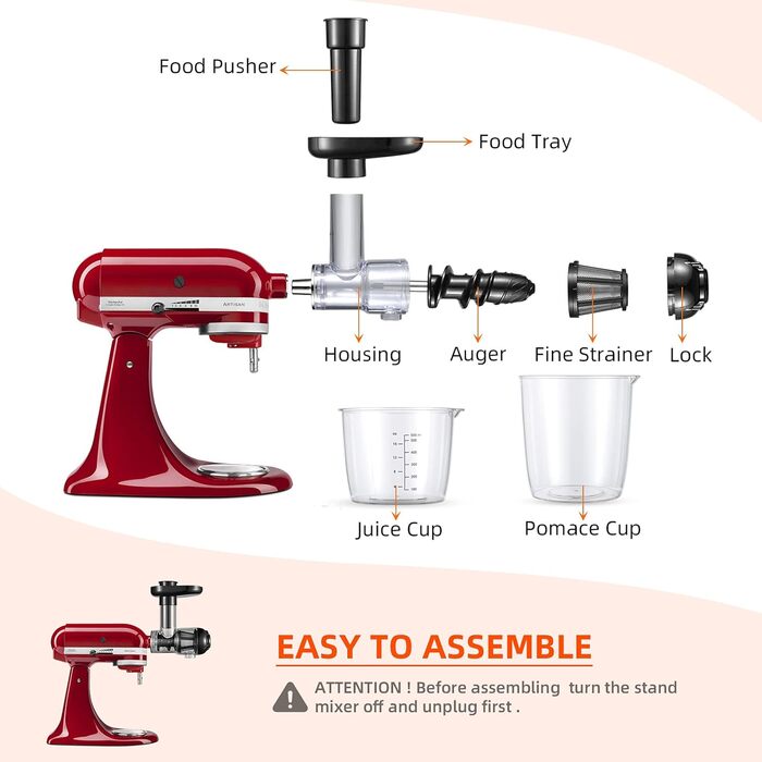 Насадка-соковижималка Gdrtwwh для KitchenAid, повільна жувальна соковижималка та цитрус-прес, аксесуар для овочів і фруктів