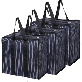 Double R Bags багаторазова сумка для покупок з вітрильного полотна, екстра велика, міцна, з посиленими ручками і дном на блискавці, темно-синя, 3 шт.