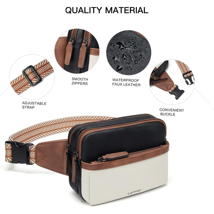Жіноча маленька бананка Bauchtasche, крос-боді сумка з PU шкіри, водонепроникна, захист від крадіжок, бежева з чорним, для спорту, подорожей та велоспорту