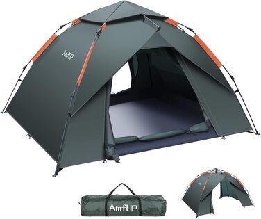 Намет Amflip автоматичний для кемпінгу, купольний Pop Up, 2-місний, водонепроникний та вітростійкий, для 4 сезонів, знімний зовнішній тент, для сімейного відпочинку