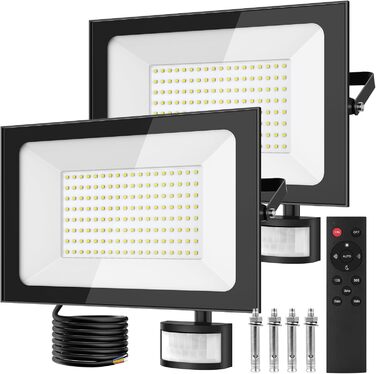 LED прожектори з датчиком руху та пультом, 150Вт, 6500K, IP66, для вулиці, двору, саду, гаража, 2 шт.