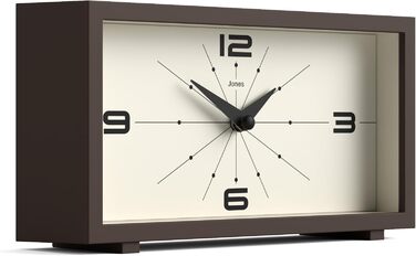Настільний годинник JONES CLOCKS Odeon, сучасний прямокутний дизайн у ретро-стилі, для полиці, столу, каміна або тумбочки, коричневий