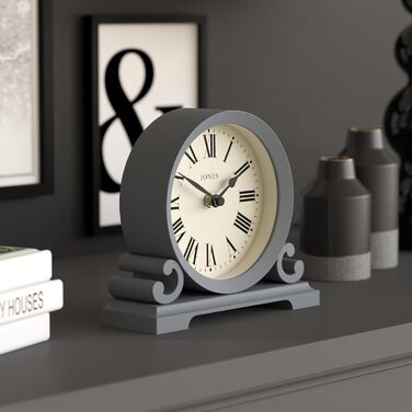 Декоративний настільний годинник JONES CLOCKS Saloon з римськими цифрами, класичний стиль, подвійний скрол, для столу, полиці чи тумбочки, французький морський синій