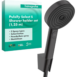 Душовий набір hansgrohe Pulsify Select S з лійкою (3 режими, включно з PowderRain), шлангом 1,25 м та тримачем, матовий чорний, 24302670