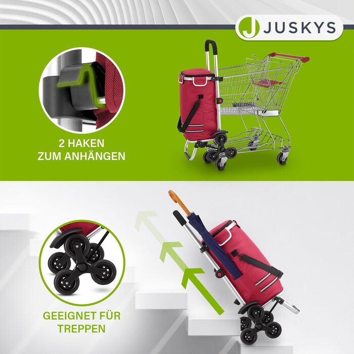 Сумка-візок Juskys 3в1 для сходів, 56 л, складана, червона – універсальний шопер, візок-сходовий, сумка-тележка для покупок