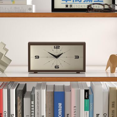 Настільний годинник JONES CLOCKS Odeon, сучасний прямокутний дизайн у ретро-стилі, для полиці, столу, каміна або тумбочки, коричневий