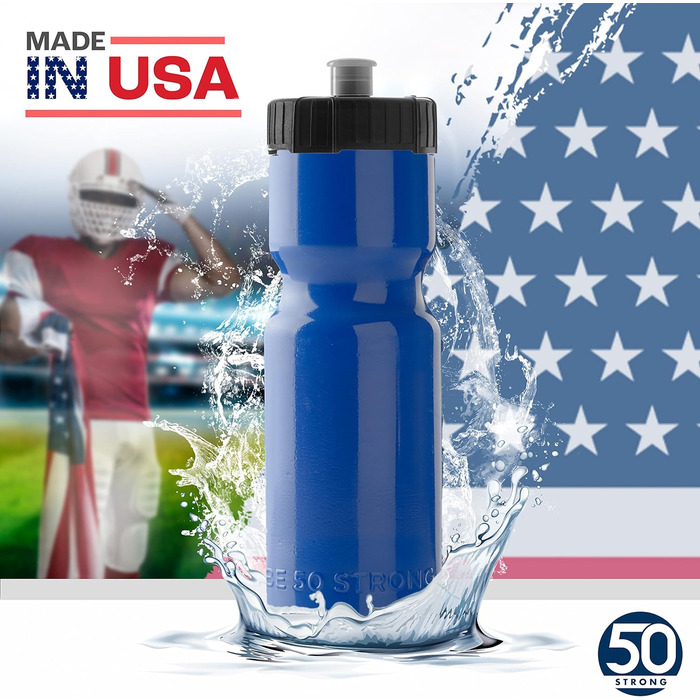 Набір спортивних пляшок 50 Strong, 6 шт, 650 мл, BPA Free, зручна кришка Push/Pull, синя/чорна, для команди