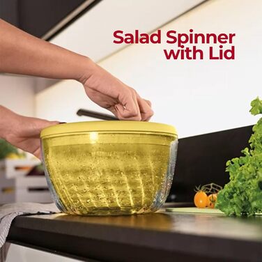 Сушарка для салату Guzzini Spin&Store з кришкою, оливкова, 26 см, 4 л – Kitchen Active Design