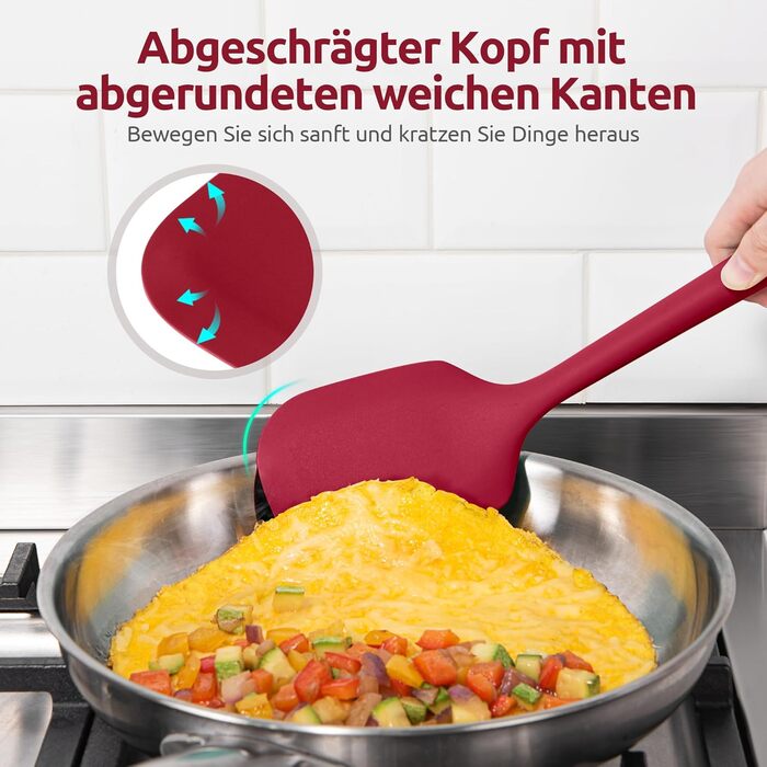 U-Taste Набір кухонного приладдя з силікону, 5 шт, термостійкі до 315°C, BPA-free, антипригарні лопатка та ложки для смаження, перемішування, сервірування (червоні)