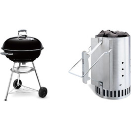 Вугільний гриль Weber Compact Kettle 47 см, чорний, кришка, чохол, комплект із стартером Rapidfire