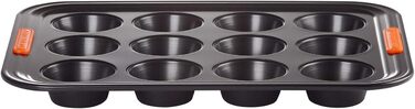 Форма для мафінів Le Creuset на 12 шт, антипригарна, з вуглецевої сталі, стійка до закваски, антрацит/помаранчева